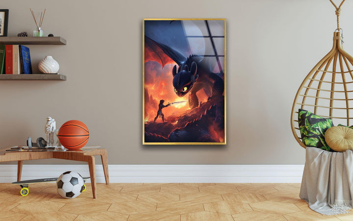 Hiccup and Toothless Glass Wall Art, large glass photo prints, glass wall photos