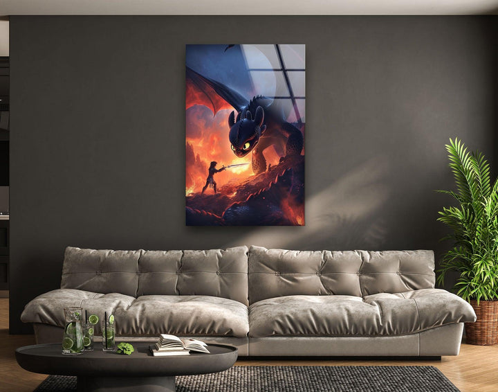 Hiccup and Toothless Glass Wall Art, glass image printing, glass prints from photos