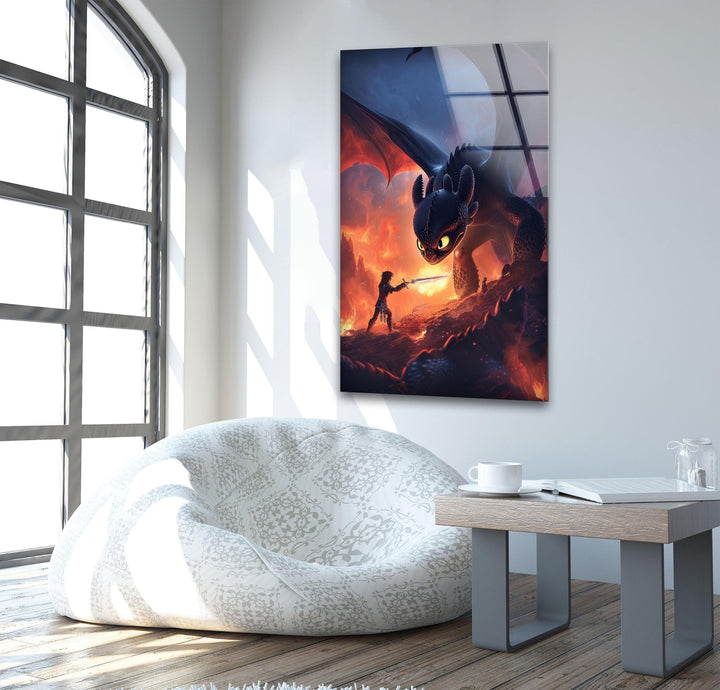 Hiccup and Toothless Glass Wall Art, photo print on glass, prints on glass wall art