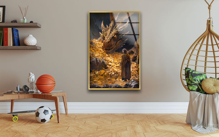 Hobbit Bilbo Baggins and Dragon Glass Wall Art custom glass pictures, glass art prints
