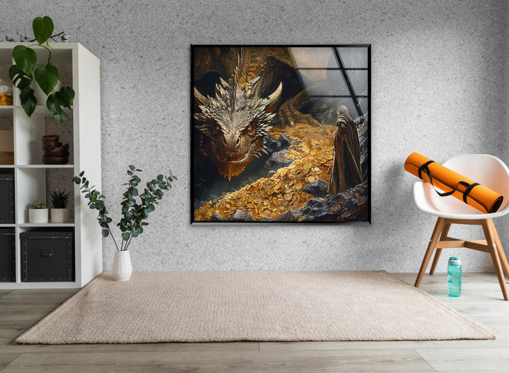 Hobbit and Dragon & Golds Glass Wall Art print on glass, glass printed photos
