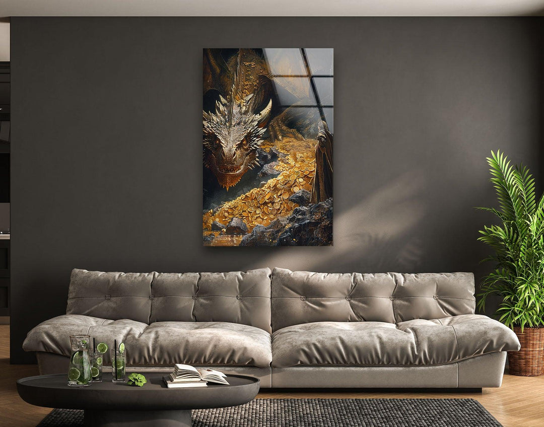 Hobbit and Dragon & Golds Glass Wall Art large glass photo prints, glass wall photos
