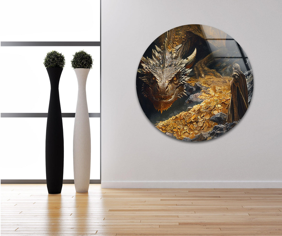 Hobbit and Dragon & Golds Glass Wall Art custom glass photo prints, large glass prints
