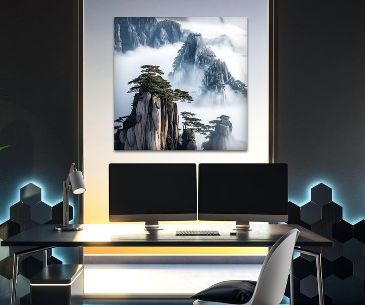 Huangshan Mountain Glass Wall Art custom glass photo prints, large glass prints
