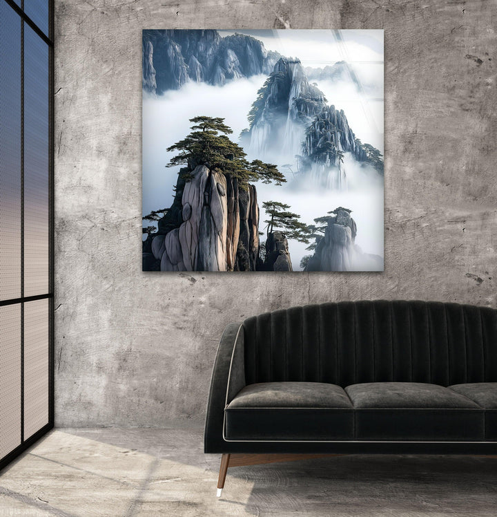 Huangshan Mountain Glass Wall Art photo print on glass, prints on glass wall art
