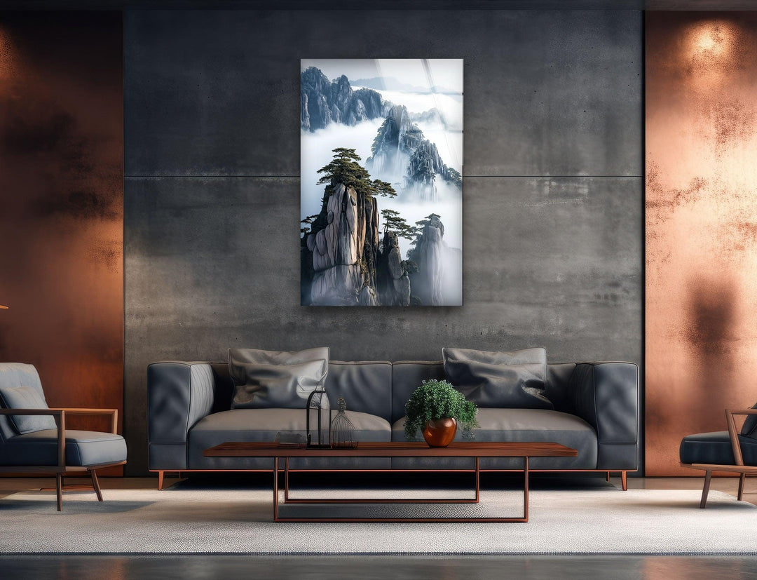 Huangshan Mountain Glass Wall Art print on glass, glass printed photos