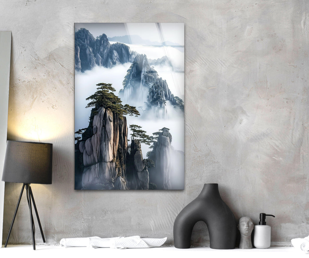 Huangshan Mountain Glass Wall Art print picture on glass, Tempered Glass Wall Art
