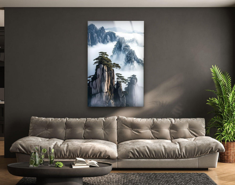 Huangshan Mountain Glass Wall Art custom glass pictures, glass art prints
