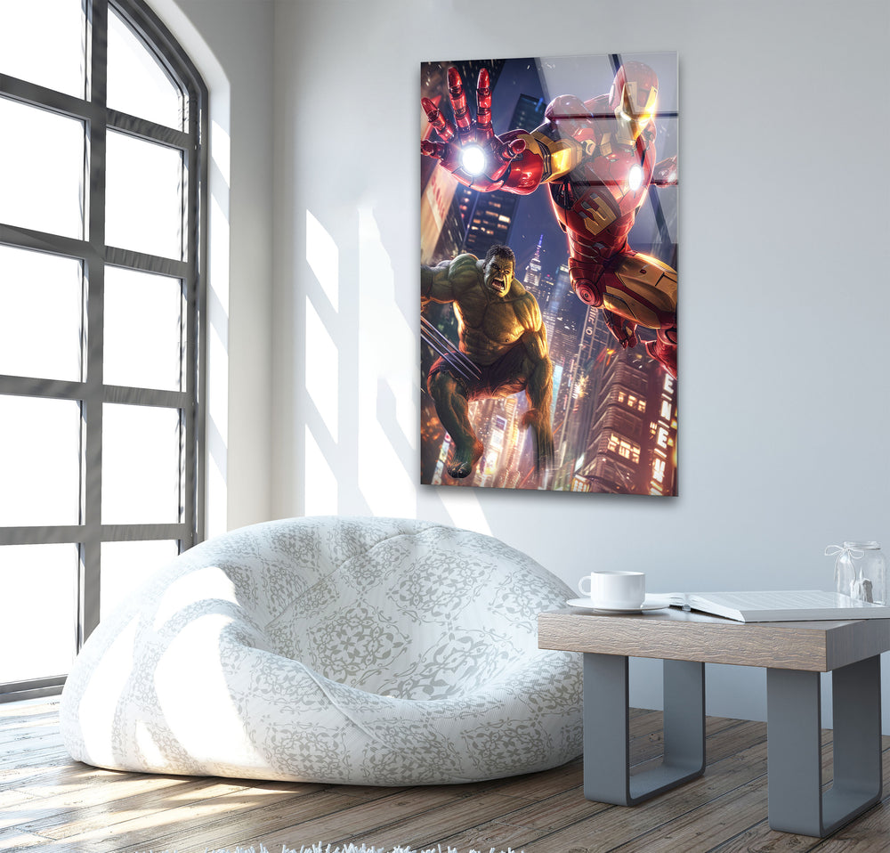 Hulk and Iron Man Glass Wall Art glass photo prints, glass picture prints
