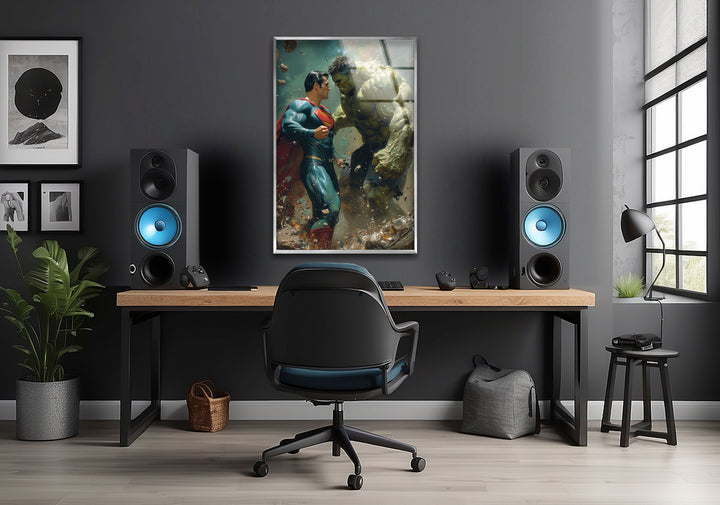 Hulk vs Superman Glass Wall Art, glass image printing, glass prints from photos