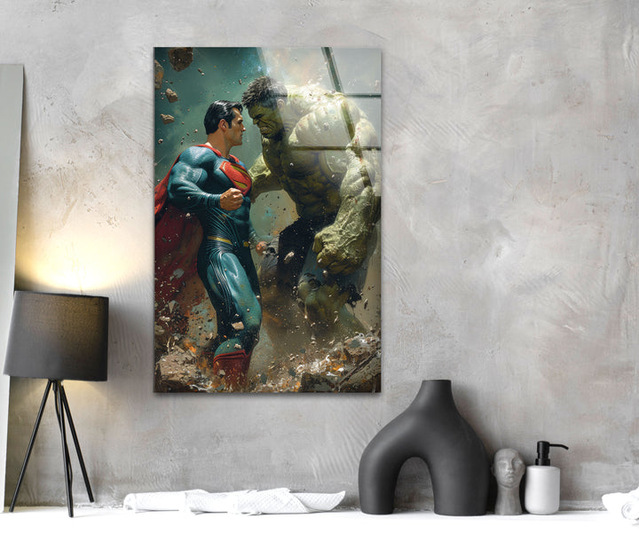 Hulk vs Superman Glass Wall Art, art glass wall art, glass wall art pictures