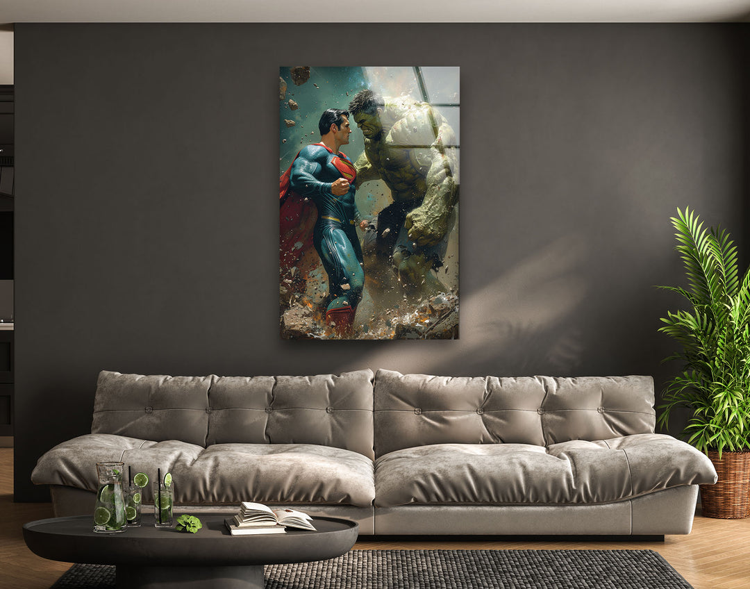 Hulk vs Superman Glass Wall Art, Glass Printing Wall Art, Print photos on glass