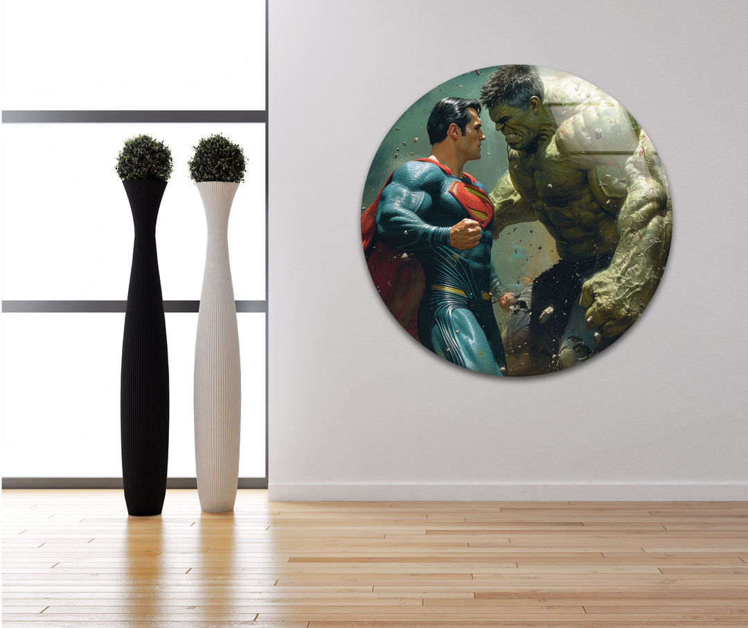 Hulk vs Superman Glass Wall Art, glass pictures for Wall, glass prints wall art