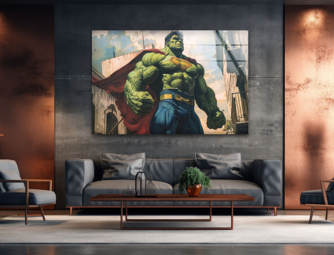 Superman Costume Hulk Glass Wall Art, print picture on glass, Tempered Glass Wall Art