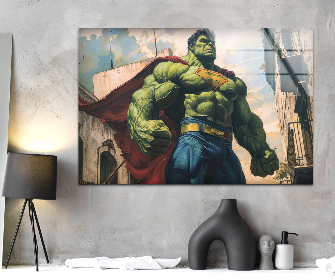 Superman Costume Hulk Glass Wall Art, glass wall decor, glass wall art decor