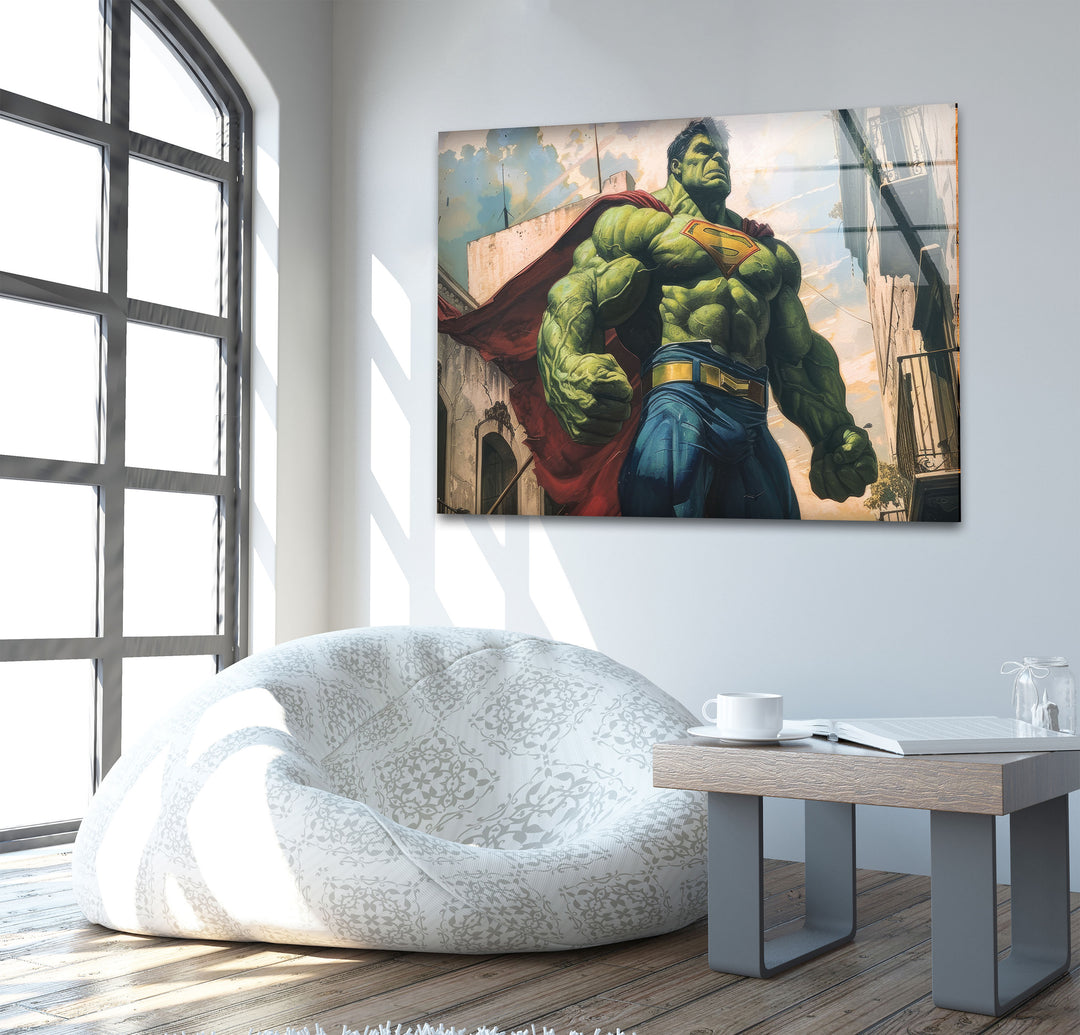 Superman Costume Hulk Glass Wall Art, Glass Printing Wall Art, Print photos on glass