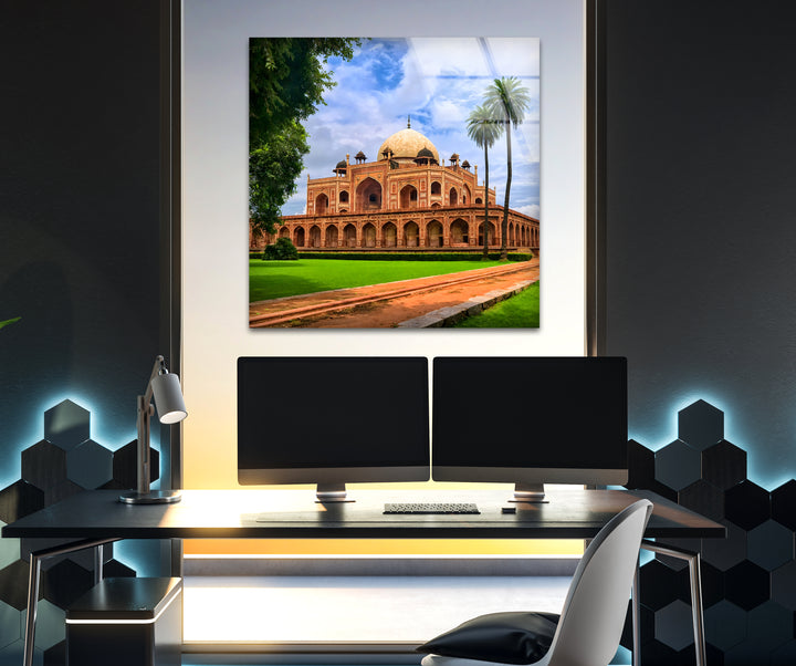 Humayun's Tomb: Iconic Architecture of India on Glass Wall Art
