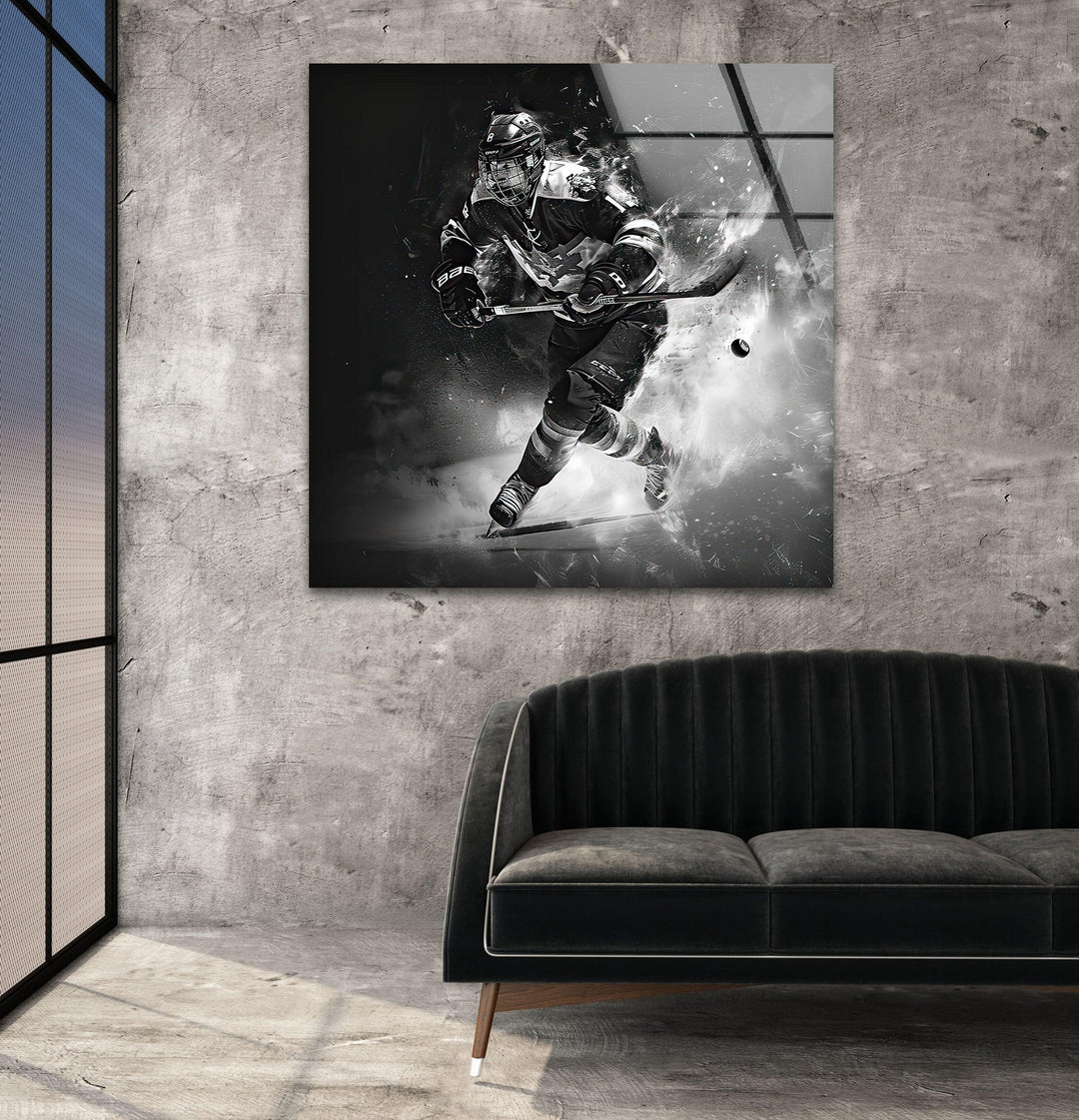 Ice Hockey Glass Wall Art custom glass pictures, glass art prints
