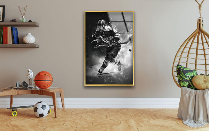 Ice Hockey Glass Wall Art print picture on glass, Tempered Glass Wall Art
