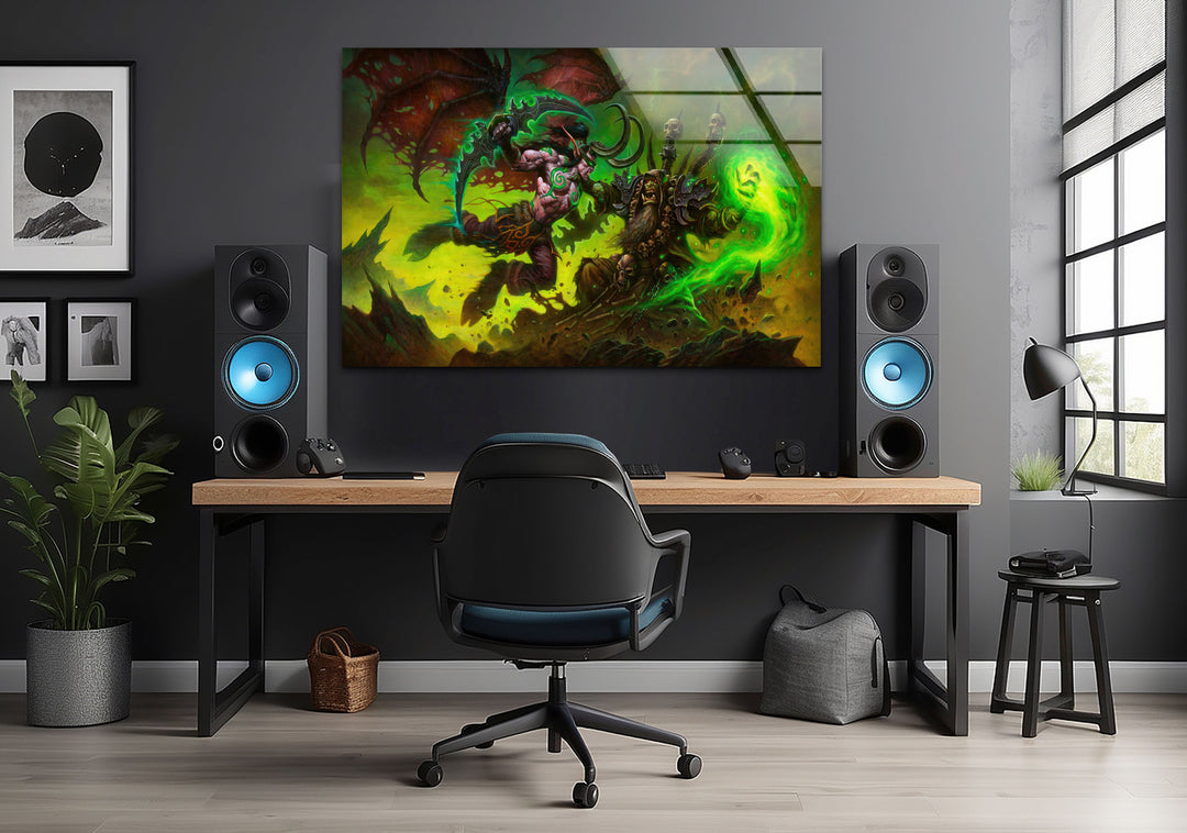 Warcraft Illidan Stormrage vs Gul'dan Glass Wall Art custom glass pictures, glass art prints
