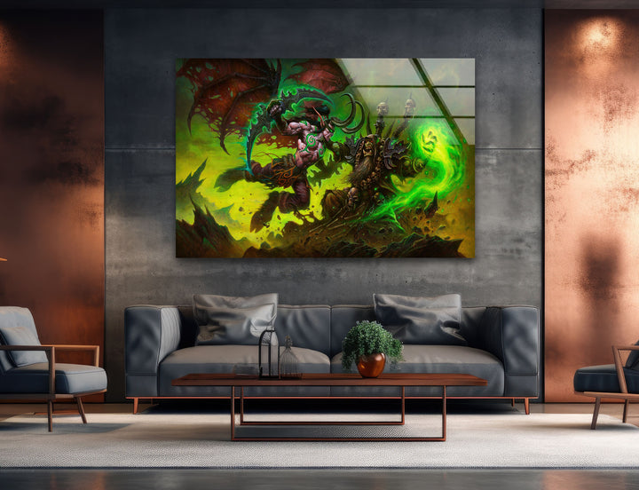 Warcraft Illidan Stormrage vs Gul'dan Glass Wall Art print on glass, glass printed photos
