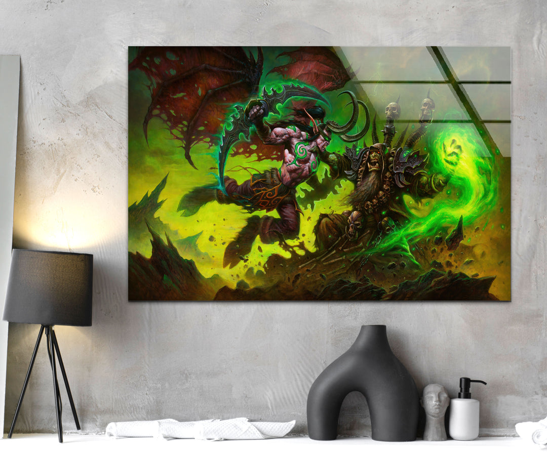 Warcraft Illidan Stormrage vs Gul'dan Glass Wall Art glass wall decor, glass wall art decor
