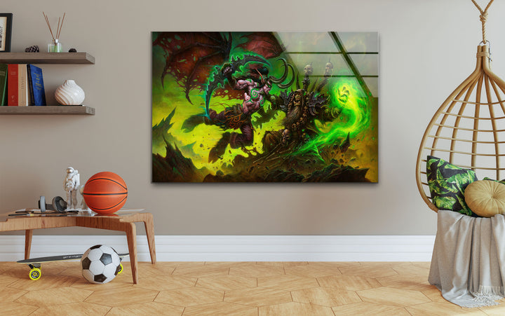 Warcraft Illidan Stormrage vs Gul'dan Glass Wall Art glass photo prints, glass picture prints
