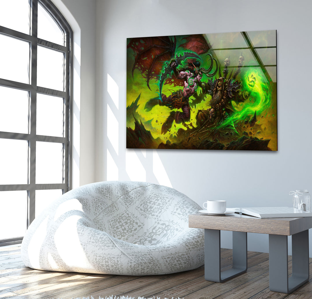 Warcraft Illidan Stormrage vs Gul'dan Glass Wall Art large glass photo prints, glass wall photos
