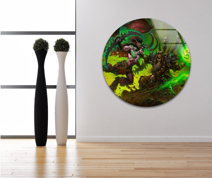 Warcraft Illidan Stormrage vs Gul'dan Glass Wall Art photo print on glass, prints on glass wall art
