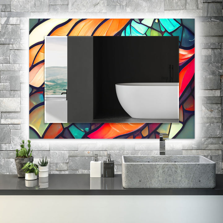 Stained Orange Green Wall Mirror large mirror
