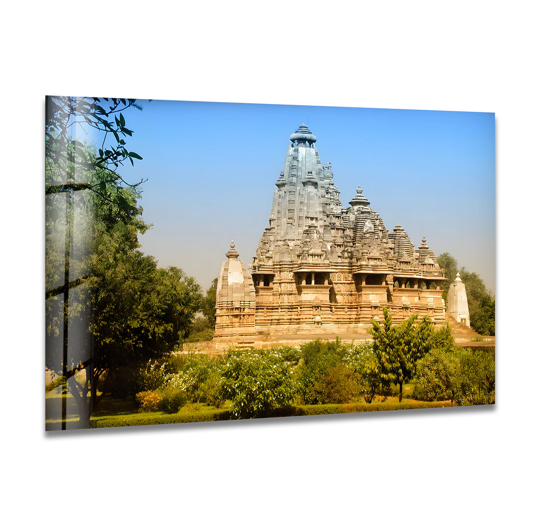 Khajuraho Temples: Ancient Indian Architecture on Glass Wall Art
