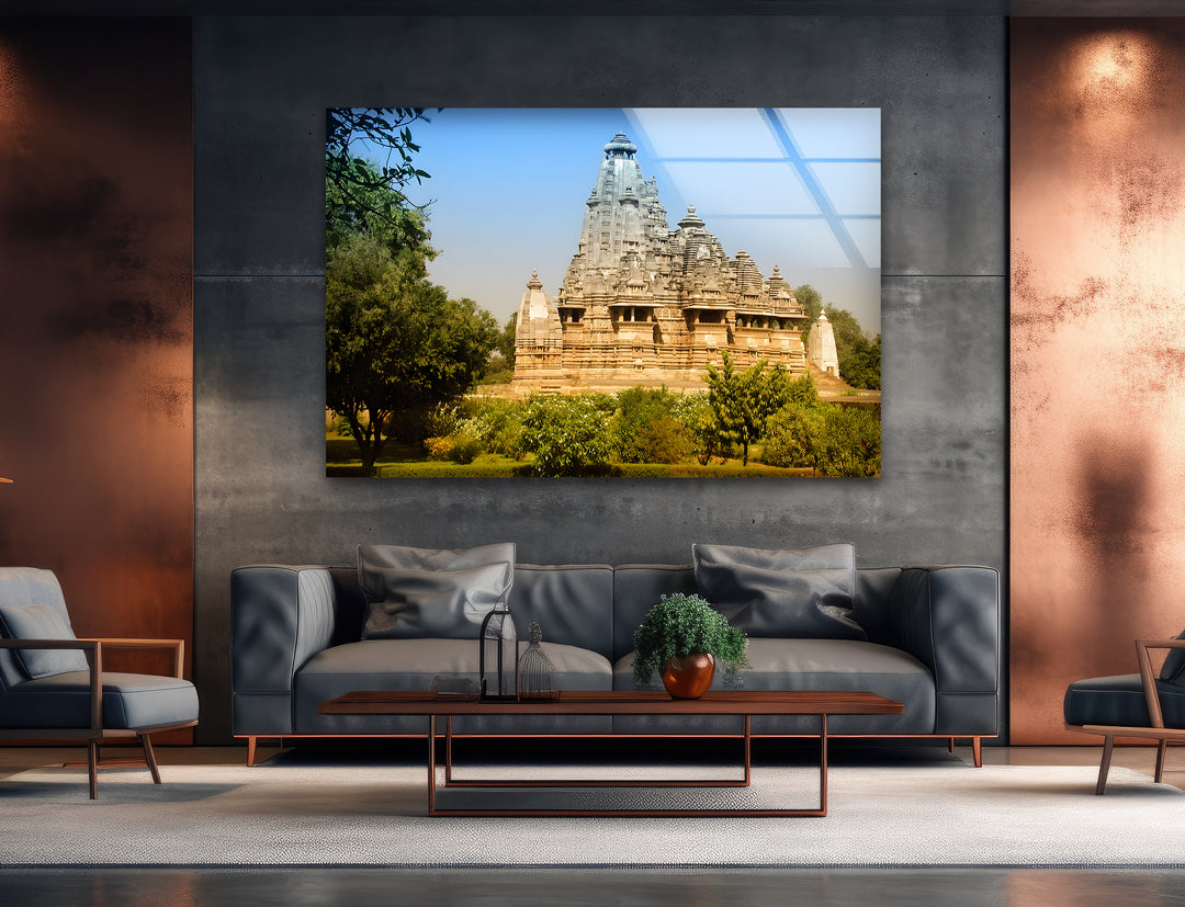 Khajuraho Temples: A Stunning Work of Art on Glass Wall
