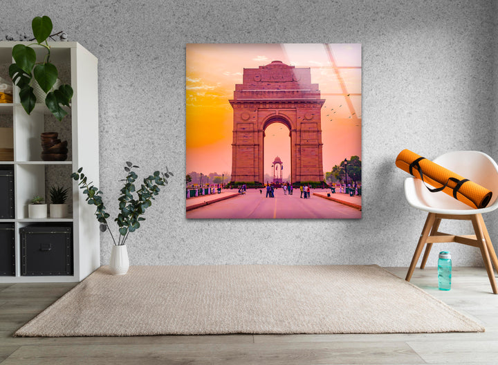 India Gate Glass Wall Art - Stunning View of Iconic Delhi Landmark at Sunset