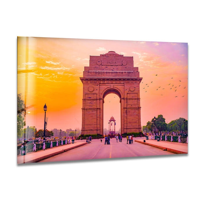 India Gate Glass Wall Art - Stunning View of Iconic Delhi Landmark at Sunset