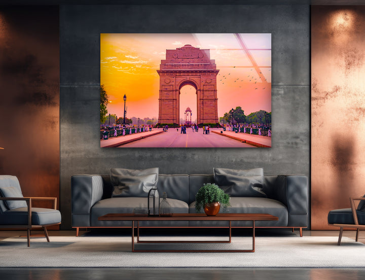 India Gate Glass Wall Art - Stunning View of Iconic Delhi Landmark at Sunset