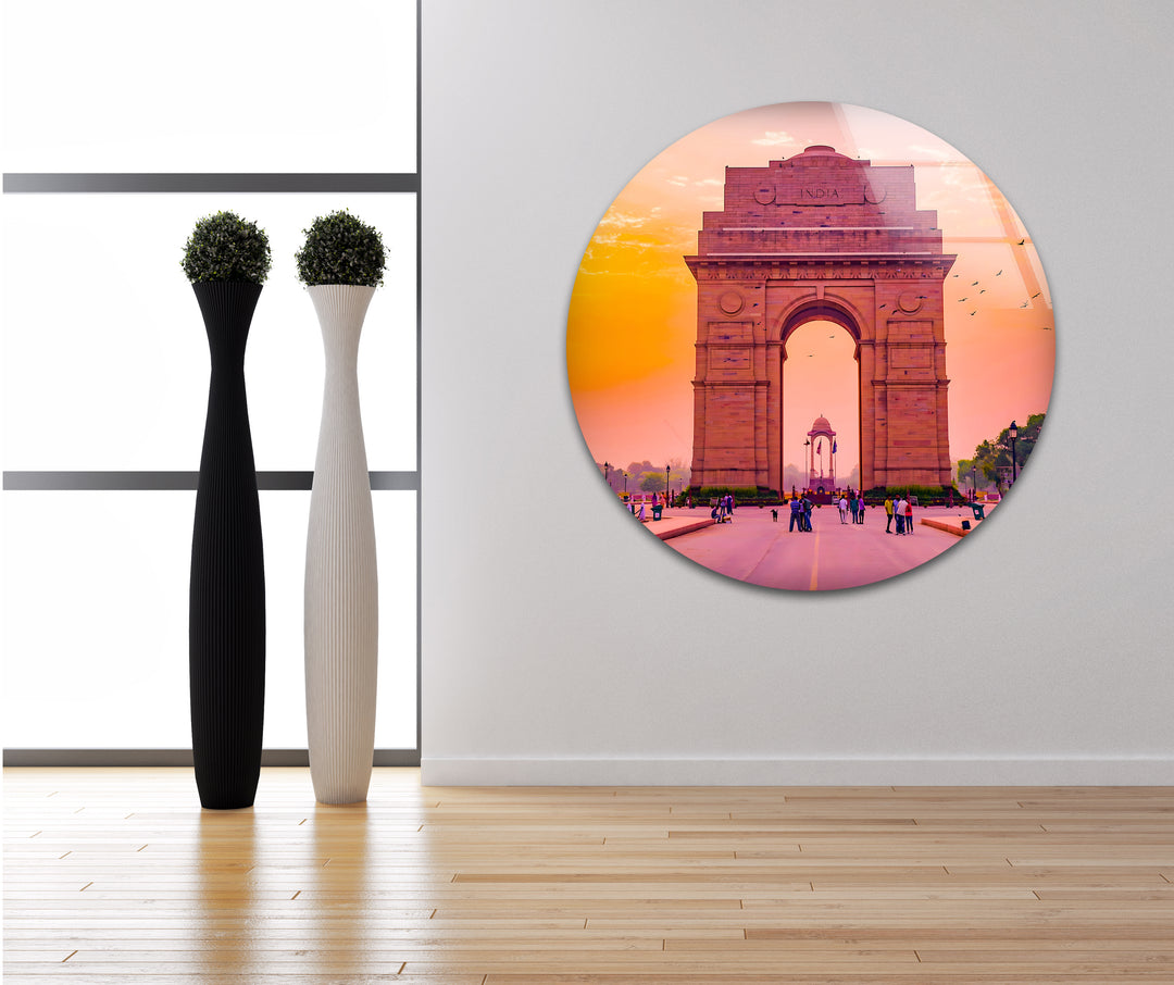 India Gate Glass Wall Art - Stunning View of Iconic Delhi Landmark at Sunset