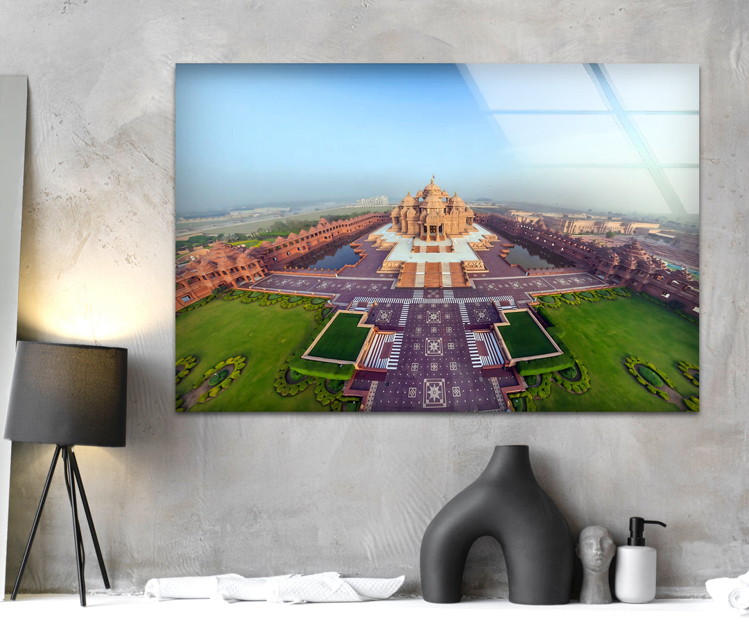 Akshardham Temple: Legendary Aerial View on Glass Wall Art
