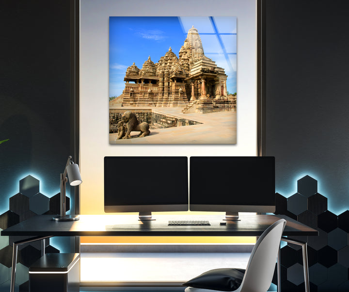 Khajuraho Temples: Elegant Architectural Beauty on Glass Wall Art
