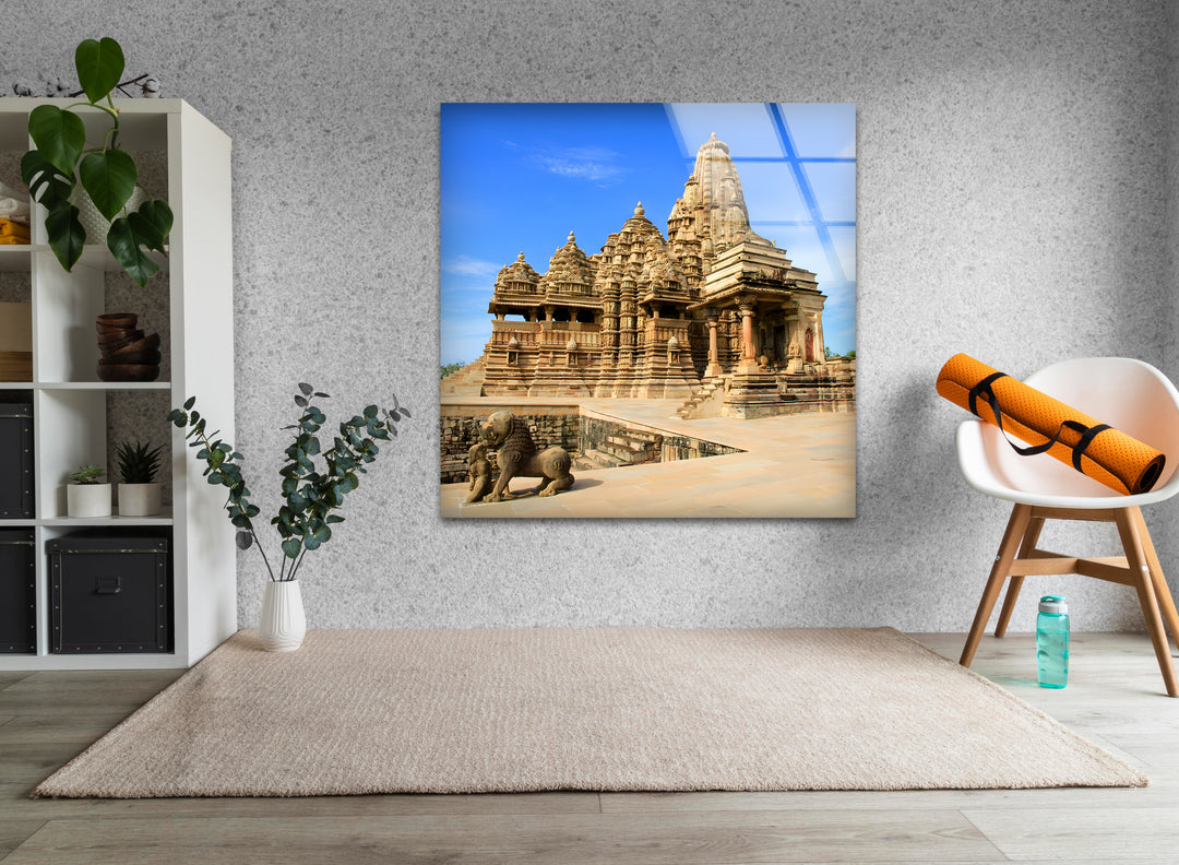 Khajuraho Temples: Magnificent Historical Site on Glass Wall Art
