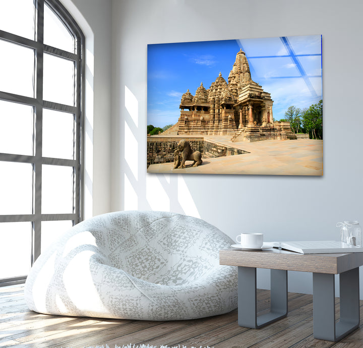 Khajuraho Temples: Breathtaking Ancient Temple View on Glass Wall Art
