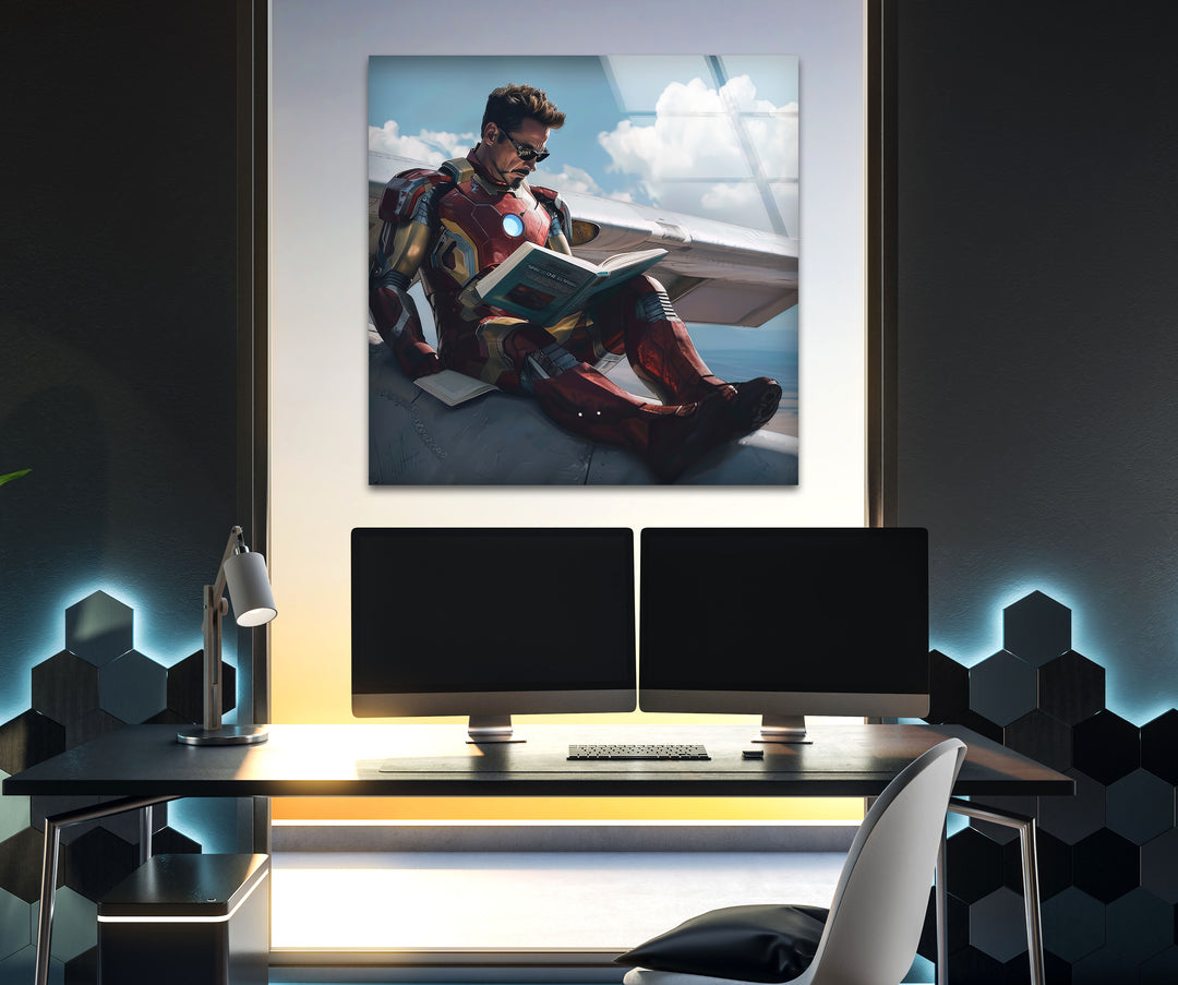 Iron Man Reading Glass Wall Art glass pictures for Wall, glass prints wall art
