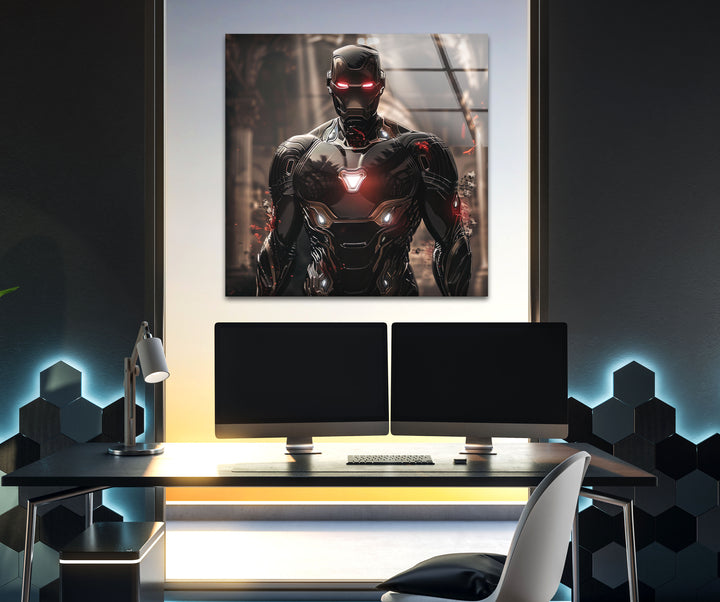 Devil Fire Iron Man Glass Wall Art print picture on glass, Tempered Glass Wall Art
