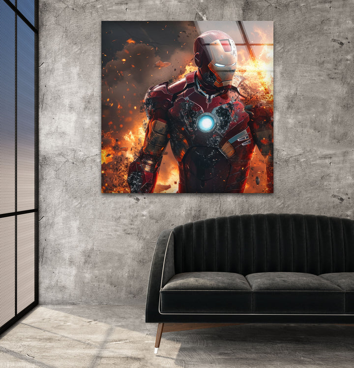 Iron Man Fire Glass Wall Art photo print on glass, prints on glass wall art
