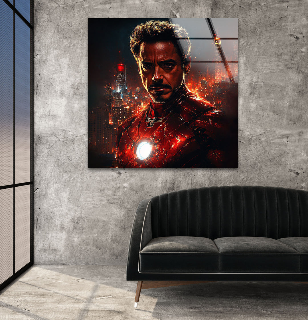 Iron Man Red Glass Wall Art print picture on glass, Tempered Glass Wall Art
