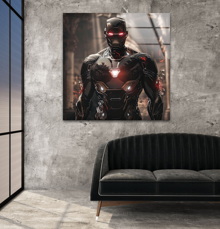 Devil Fire Iron Man Glass Wall Art picture on glass wall art, photos printed on glass
