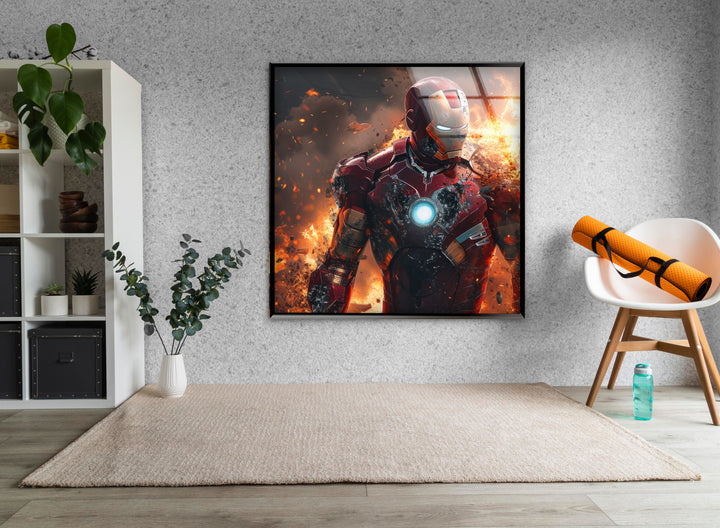 Iron Man Fire Glass Wall Art stained glass wall art, stained glass wall decor
