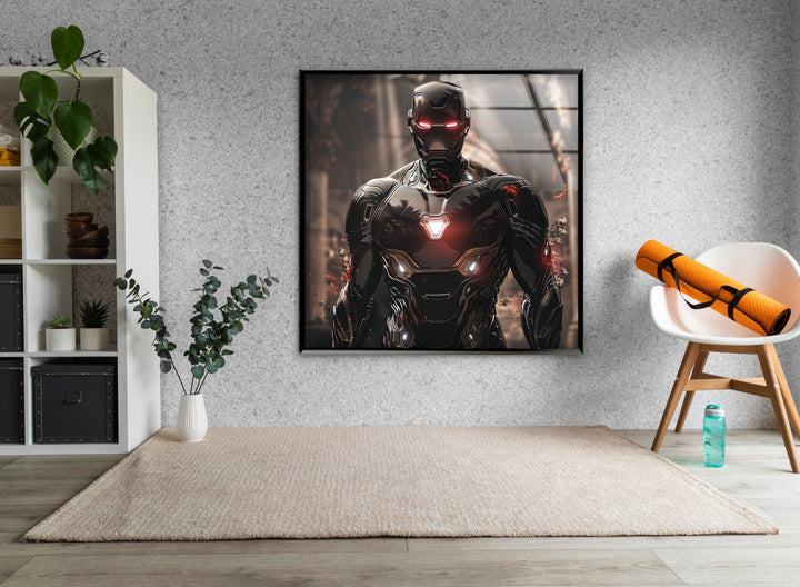 Devil Fire Iron Man Glass Wall Art glass art painting, glass art for the Wall
