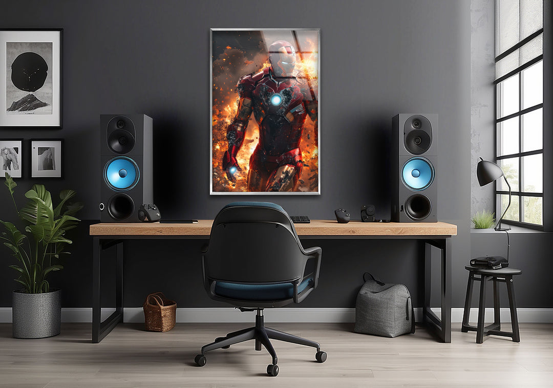 Iron Man Fire Glass Wall Art print on glass, glass printed photos
