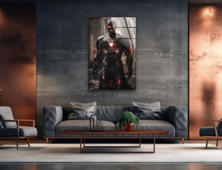 Devil Fire Iron Man Glass Wall Art glass photo prints, glass picture prints
