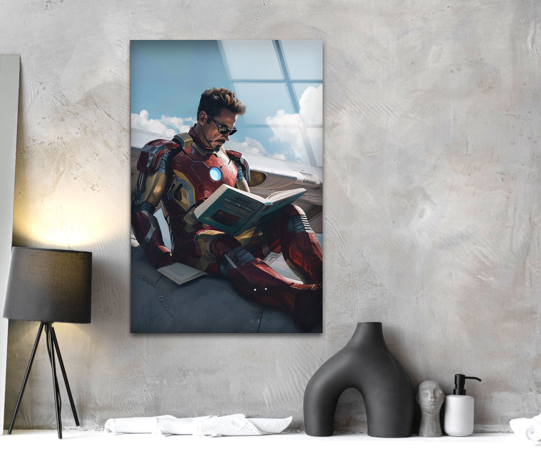 Iron Man Reading Glass Wall Art custom glass pictures, glass art prints
